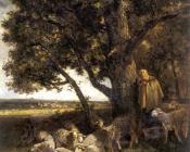 埃米尔 查尔斯 雅克 : A Shepherdess with Her Flock by a Pool